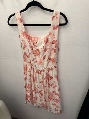 Floral Square Neck Summer Dress - Coral on Cream